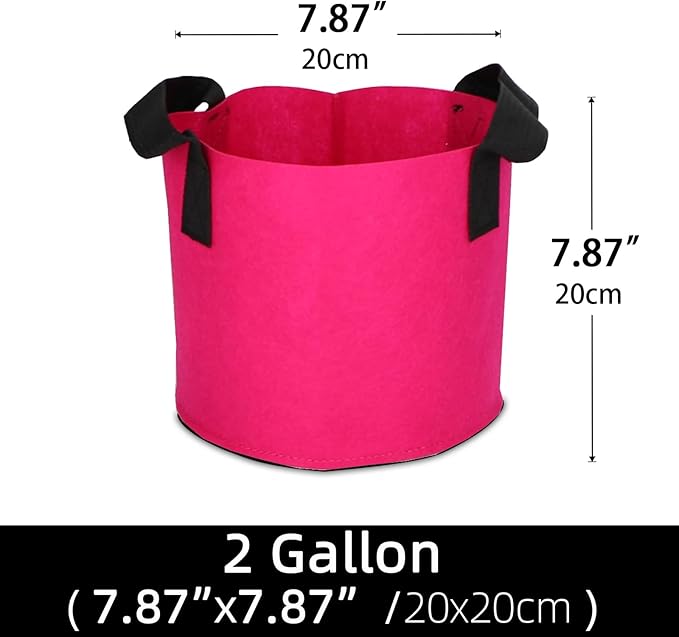 Grow Bags,Growing Pot Bags Garden Grow Bag Indoor Outdoor Fabric Aeration Plant Pot Container Flower Vegetable Pouch (Rose Red,2 Gallon)