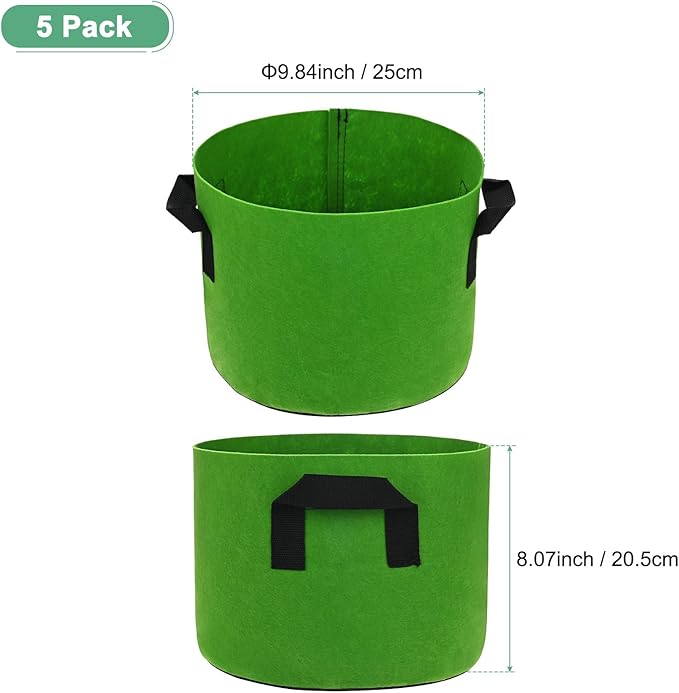 5-Pack Plant Grow Bags 3 Gallon Grow Bags 300G Thickened Fabric Pots with Durable Handles Plant Garden Grow Pots for Fruits/Vegetables/Flowers/Plants [Green]