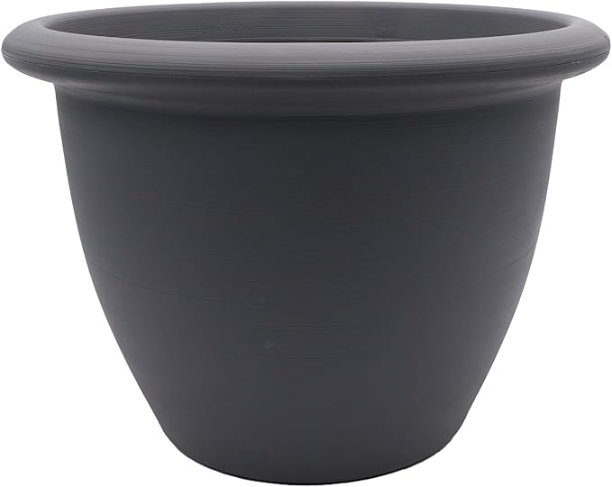 The HC Companies Sevilla Flower Planters - Durable Outdoor & Indoor Planter - Round Lightweight Self Watering Plant Pots for Herbs & More (14" Warm Gray, Pack of 1)