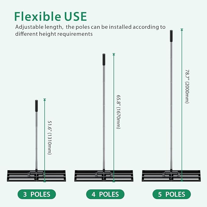 Lawn Leveling Rake 30" x 10" with 78" Adjustable Stainless Steel Handle - Heavy Duty Wide Leveling Tool for Large Areas, Grass & Soil Leveler