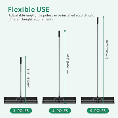 Lawn Leveling Rake 30" x 10" with 78" Adjustable Stainless Steel Handle - Heavy Duty Wide Leveling Tool for Large Areas, Grass & Soil Leveler
