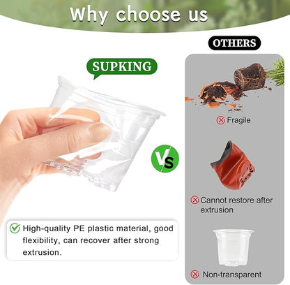 SupKing Clear Nursery Pots 5/4/3.5 Inch Plastic Seed Starter Plant Flower Pot with Drainage Holes for Transplanting Succulents Cuttings Seedlings 15 Labels (12Pcs)