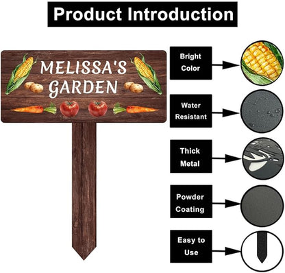 Personalized Vegetable Garden Name Sign with Stake, Custom Vegetable Garden Stake Corn Potato Carrot Tomato Decor Yard Sign Gardener Gift for Mom Dad Grandma, Outdoor Vegetable Field Marker