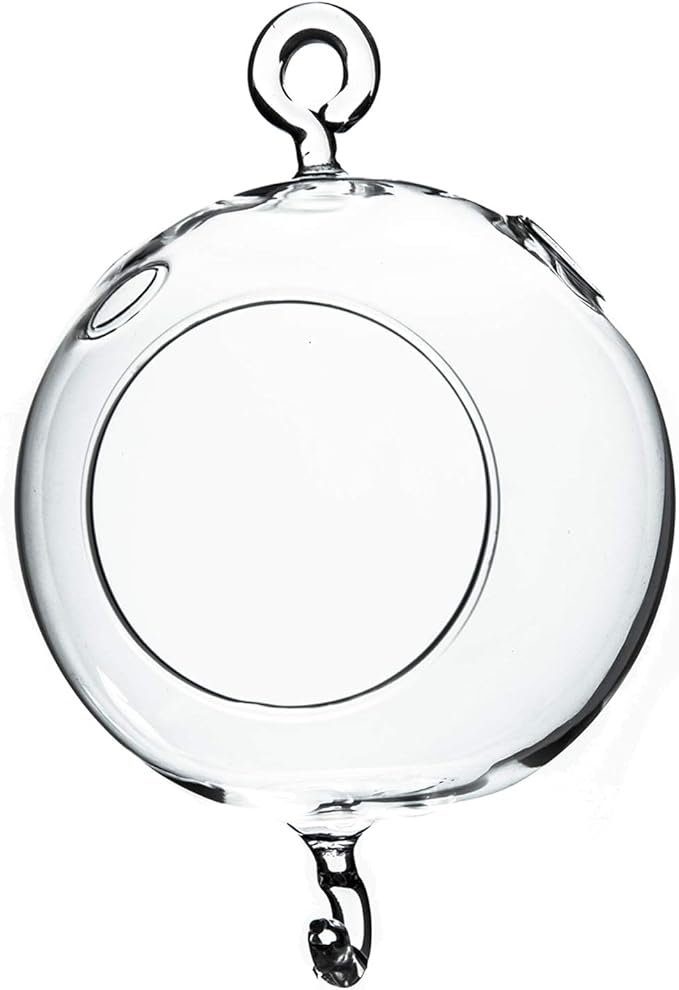 WGV Hanging Terrarium Globe, Width 4", Height 6", Double Hook, DIY Air Succulent Planter, Clear Glass Vase Orb, Candle Holder for Windowsill Outdoor Garden Decor, 1 Piece