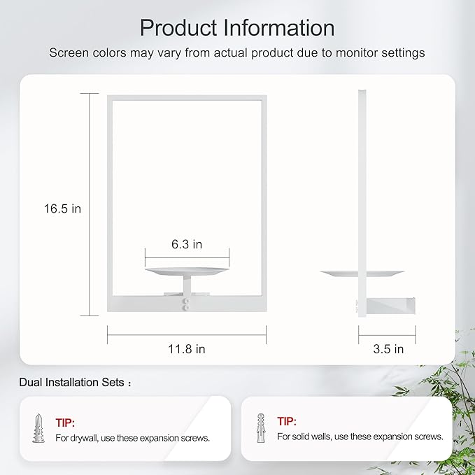 White Metal Wall Plant Holder - 3-Pack Wall Mounted Plant Stands and Hanging Holders for Indoor Planter and Flower Pot -Rectangle Decor Shelf for Plant Storage (Pot Not Included)