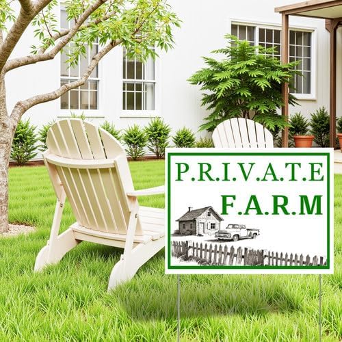 Private Farm Yard Sign With Stake Stand Plastic Signage Double Sided Sign Funny Garden Decor 9 x 12 Inches Sturdy Rust Free Weatherproof Outdoor Use