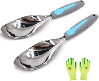 Jardineer 2Pack Garden Trowel, Stainless Steel Hand Shovel with Ergonomic Handle, Multi-Use Soil Scoops for Digging, Planting, Transplanting, Cultivating(Blue)