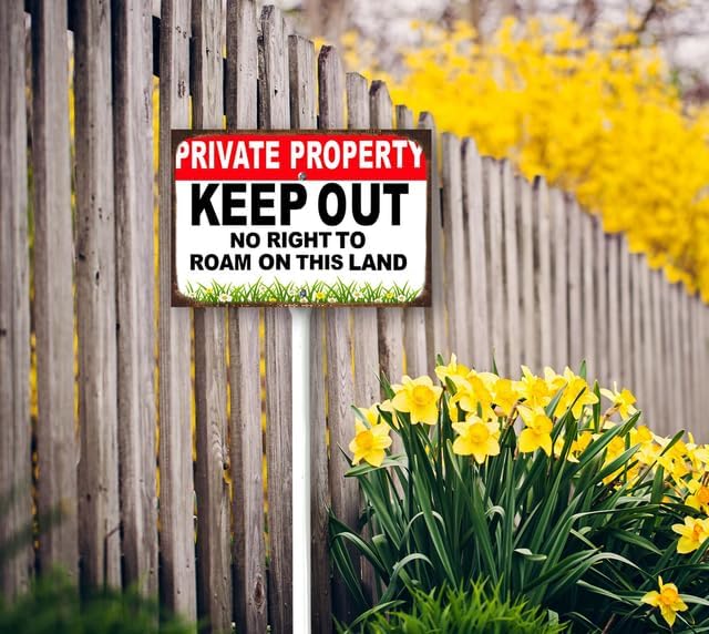 8 x 12 inch Keep Out Signs, No Right to Roam Yard Sign Stakes Outdoor Lawn Yard Signs