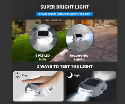 JIGUOOR Solar Deck Lights LED Driveway Lights Solar Powered Dock Light Outdoor IP68 Waterproof Road Markers for Step Sidewalk Stair Boat Garden Ground Pathway Yard (White, 14 Pack)