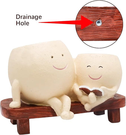 Smily Face Planter Pot for Plants, Cute Double Head Planters for Indoor Outdoor Plants, Modern Lady Head Vase Girl Face Planter, Unique Succulent Pots with Drainage Hole (Khaki)