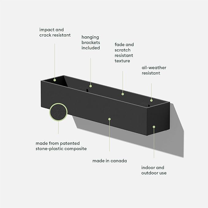 Veradek Forma Series Trough Hanging Planter - Rectangular Planter for Window Sill/Wall Decor | Made from Plastic-Stone Material | Modern Décor for Succulents, Indoor Small Plants