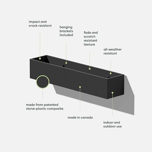 Veradek Forma Series Trough Hanging Planter - Rectangular Planter for Window Sill/Wall Decor | Made from Plastic-Stone Material | Modern Décor for Succulents, Indoor Small Plants