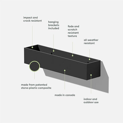 Veradek Forma Series Trough Hanging Planter - Rectangular Planter for Window Sill/Wall Decor | Made from Plastic-Stone Material | Modern Décor for Succulents, Indoor Small Plants