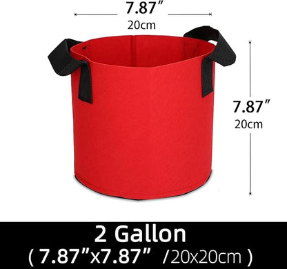 Grow Bags,Growing Pot Bags Garden Grow Bag Indoor Outdoor Fabric Aeration Plant Pot Container Flower Vegetable Pouch (Red,2 Gallon)
