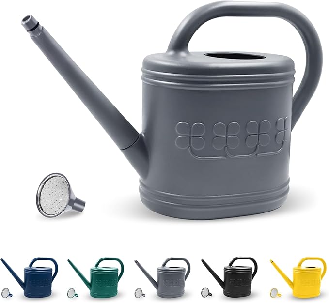 2 Gallon Watering Can, Outdoor Watering Can for Plants, Garden Water Can with Removable Long Spout and Stainless Steel Sprinkler Head, Large Water Can for Greenhouse (Grey, 2 Gallon)