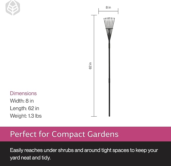 Yard Butler World’s Greatest Rake 8” Wide Shrub Rake, ILT-8 Garden Rake for Lawncare - Convenient Garden Cleaning Accessory - Lightweight Wooden Handle - Steel Tines - Easy to Maneuver