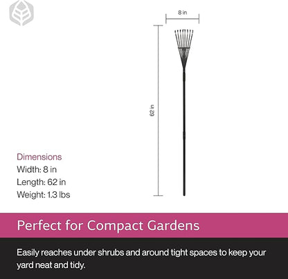 Yard Butler World’s Greatest Rake 8” Wide Shrub Rake, ILT-8 Garden Rake for Lawncare - Convenient Garden Cleaning Accessory - Lightweight Wooden Handle - Steel Tines - Easy to Maneuver