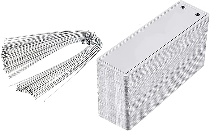 100 Pieces Aluminum Plant Label Tree Tags Flower Pot Waterproof Marker with Metal Wires for Indoor Outdoor Gardening Nursery, Greenhouses (Large, Straight Edge)
