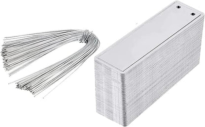 100 Pieces Aluminum Plant Label Tree Tags Flower Pot Waterproof Marker with Metal Wires for Indoor Outdoor Gardening Nursery, Greenhouses (Small, Straight Edge)