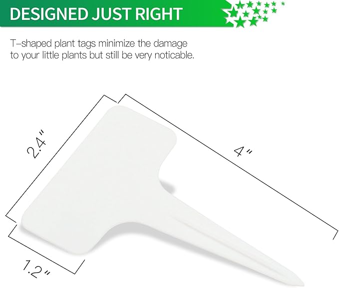 Prudance® 50 Pack Reusable Waterproof Plant Markers for Garden T-Type Plant Labels for Seedlings Potted Plants Vegetables Succulents Durable Weatherproof Garden Tags (White)