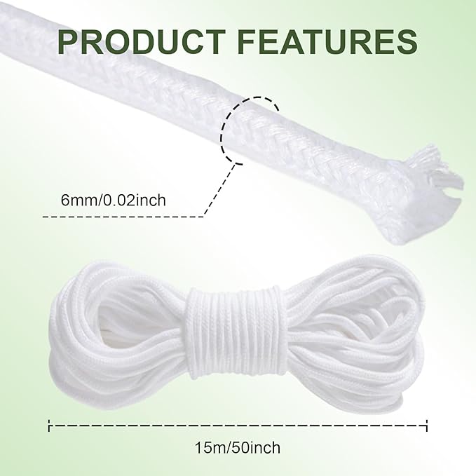 MAQIHAN Self Watering Rope - 50 Feet × 1/4 Inch Self Watering Rope for Plants, Wicking Cord for Vacation DIY Self-Watering System, Capillary Wick for Garden Potting Orchid Tomato Plants