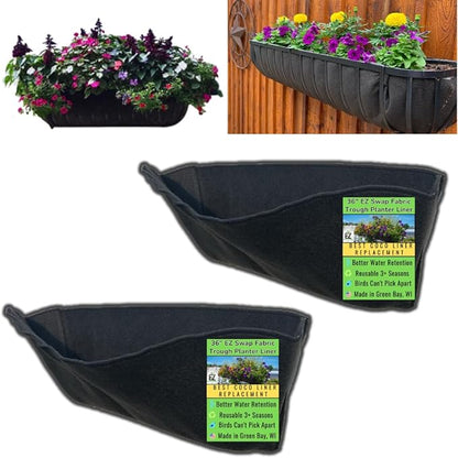 EZ Swap 36 Inch Fabric Trough Coco Liner Replacement for Window Basket Flower Planter - 36" Coconut Coco Fiber Alternative for Hayrack Planters. Use 3+ Seasons - Made in The USA! (2-Pack)