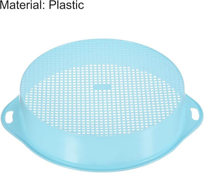 MECCANIXITY Garden Sifting Pan, Round Potting Sieve Plastic Mesh Filter Soil Screen Gardening Tool for Garden Yard, Blue