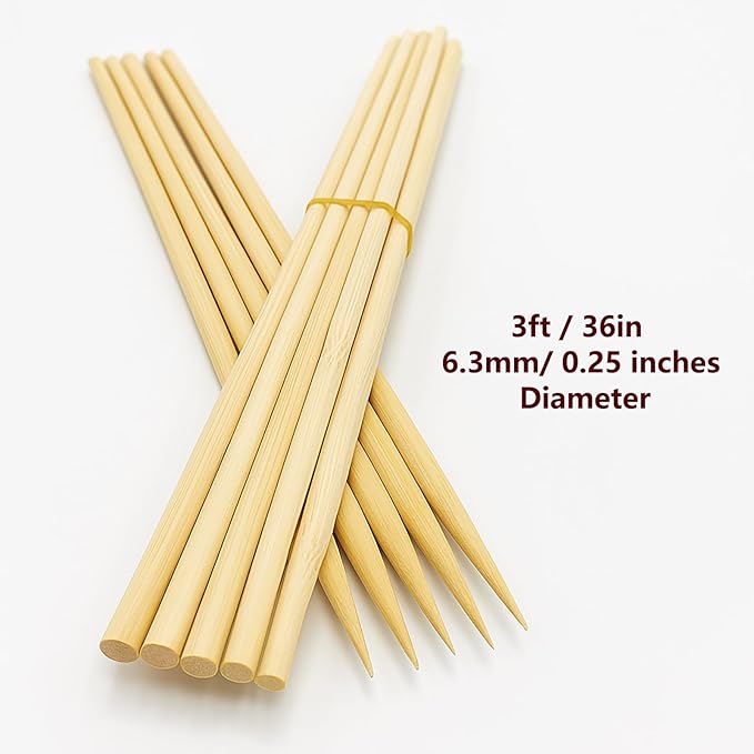 100Pcs 3ft/36in Bamboo Plant Stakes, Garden Stakes, Bamboo Stakes for Tomato, Beans, Potted Plants, Smores Sticks for Fire Pit, Natural Support for Gardening, BBQ, Camping, Home Cooking