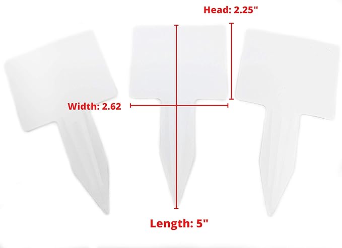 50 Pcs T-Type 5 Inch Thick Plastic Plant Nursery Garden Labels Pot Marker Stake Tags White Large 2.62" by 2.25" Head Waterproof Plant Labels