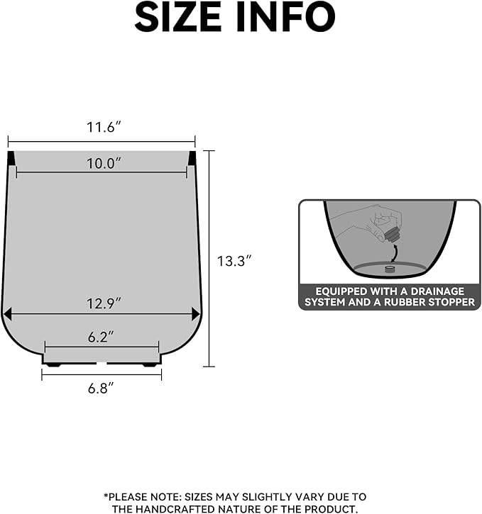 Kante 13.0" Dia Round Fluted Concrete Planter, Large Plant Pot with Drainage, Smooth White Finish with Painted Interior, for Indoor and Outdoor Use