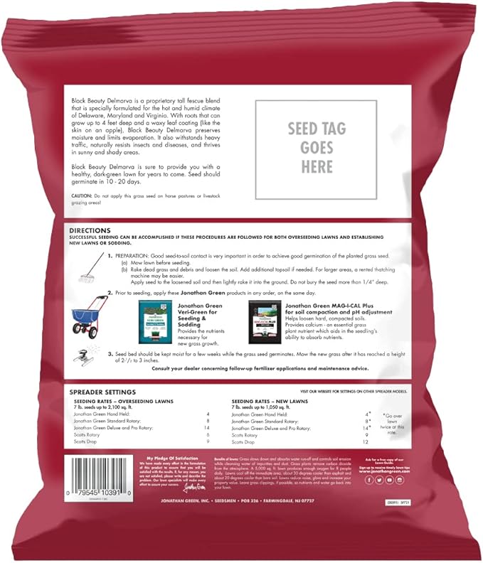 Jonathan Green (10391) Black Beauty Delmarva Grass Seed (Made for Maryland, Delaware, Virginia) - Cool Season Lawn Seed (7 lb)