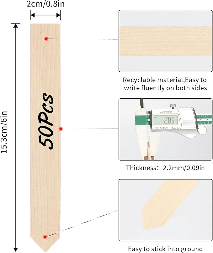 KINGLAKE GARDEN Wooden Plant Labels, 50 PCS 6 Inch Pointed Wooden Plant Sign Tags,Garden Tags Markers for Seed Potted Herbs Flowers Vegetables with Permanent Marking Pen(15 x 2cm)