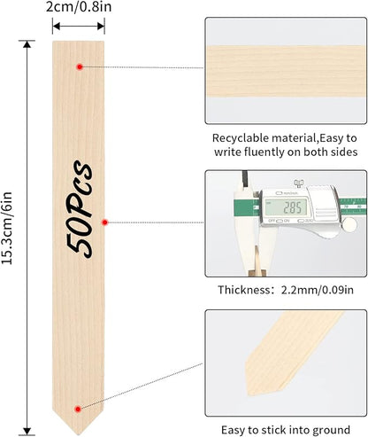 KINGLAKE GARDEN Wooden Plant Labels, 50 PCS 6 Inch Pointed Wooden Plant Sign Tags,Garden Tags Markers for Seed Potted Herbs Flowers Vegetables with Permanent Marking Pen(15 x 2cm)
