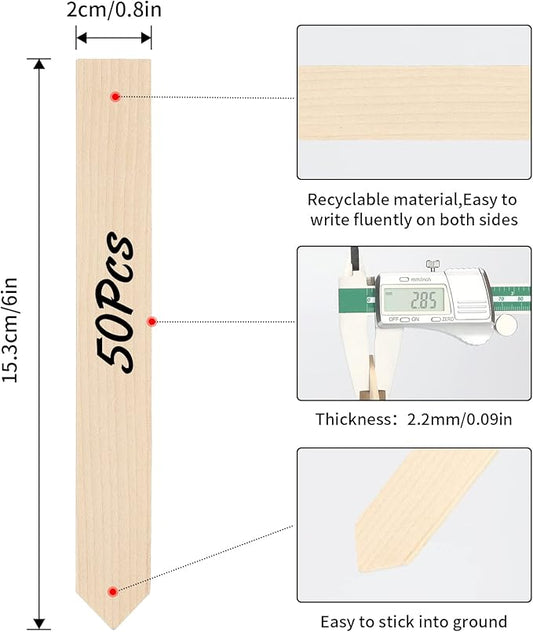KINGLAKE GARDEN Wooden Plant Labels, 50 PCS 6 Inch Pointed Wooden Plant Sign Tags,Garden Tags Markers for Seed Potted Herbs Flowers Vegetables with Permanent Marking Pen(15 x 2cm)