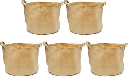 247Garden 5-Pack 15-Gallon Aeration Fabric Pot/Plant Grow Bag w/Handles (260 GSM, Tan w/Black Base, 14.5H x 17D)