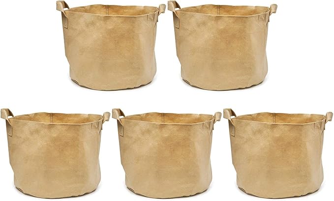247Garden 5-Pack 20 Gallon Grow Bags/Aeration Fabric Pots w/Handles (260GSM, Tan w/Black Base, 16H x 19D)