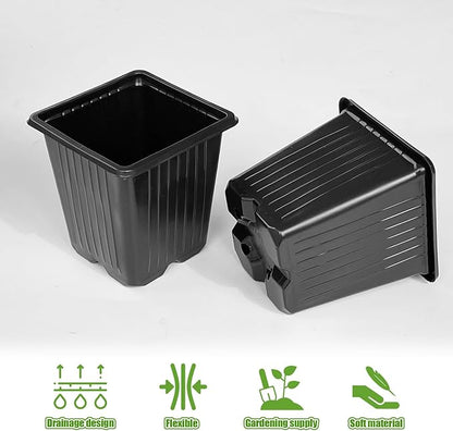 Anyumocz 100Pcs Square Plant Nursery Pots,3.5 Inch Plastic Pots with Drainage Holes,Reusable Seed Starter Pots for Flowers,Vegetables,Garden Planting,Transplanting,Succulents,Cuttings(Black)