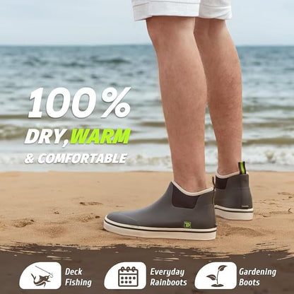 Trudave Mens Deck Boots, Waterproof Rubber Fishing Rain Boots, Anti-slip Short Ankle Shoes for Outdoor Fishing, Boating, Size 5-14
