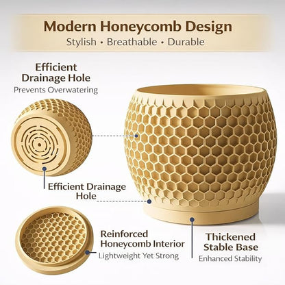 Plant Pots, Modern 3D Printed Honeycomb Planters for Indoor Plants, 4.7 Inch Wood Decorative Flower Pot for Office Desktop, Bookshelf & Home Decor, Lightweight & Durable.