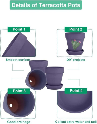 vensovo 6 Inch Purple Terracotta & Clay Pots for Plant with Saucer - 4 Pack Medium Terra Cotta Planter with Drainage Hole, Flowerpot for Indoor Outdoor Plants, Crafts, Wedding Favor