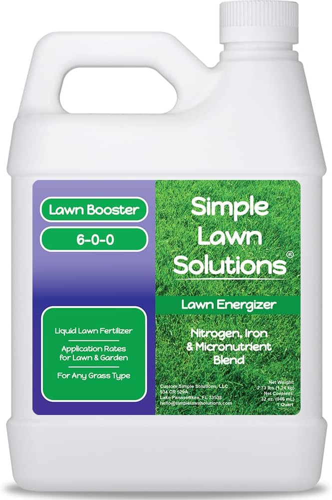 Commercial Grade Lawn Energizer Iron Nitrogen Micronutrient Booster - Liquid Turf Concentrated Fertilizer - Lawn, Garden, and Indoor Plants - Any Grass Type - Simple Lawn Solutions- 1 Quart