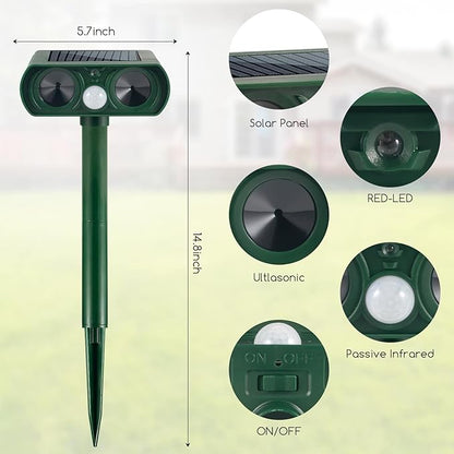 Ultrasonic Animal Repeller Outdoor Solar Deer Repellent Devices Waterproof, Motion Activated Animal Deterrent Devices to Scare Cat Squirrel Rabbit Raccoon Skunk for Yard Garden,4 Pack