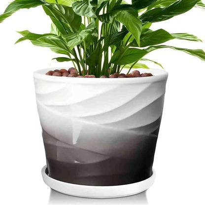 8 Inch Plant Pot,Ceramic Planter with Drainage and Saucer,Ceramic Pots for Plants,Indoor Plant pots,Ceramic Flower pots(Dark Gray+White)