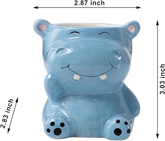 DIYOMR Cute Animals Planter, Mini Ceramic Cartoon Animal Shaped Succulent Flower Pot Indoor Air Plants Holder, Smooth Shiny Decorative Flower Cactus Planter - Plants Not Included (Hippo)