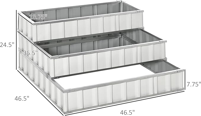 Outsunny 3 Tier Raised Garden Bed Outdoor Metal Patio Planter Box with Gloves, 4' x 4' x 2' for Backyard, Patio to Grow Vegetables, Herbs, and Flowers, White