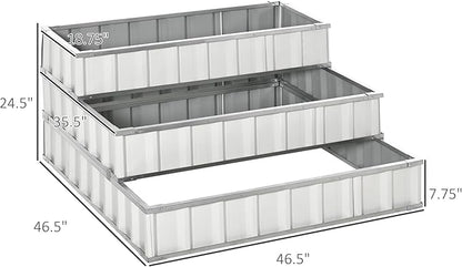 Outsunny 3 Tier Raised Garden Bed Outdoor Metal Patio Planter Box with Gloves, 4' x 4' x 2' for Backyard, Patio to Grow Vegetables, Herbs, and Flowers, White