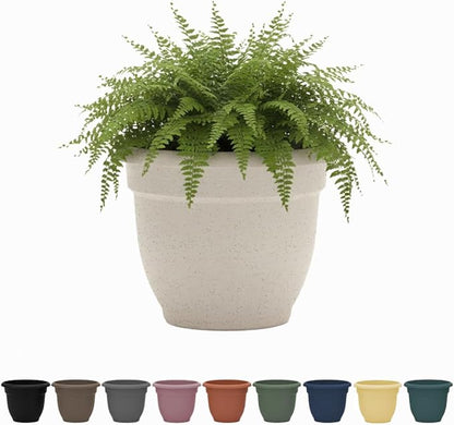 Bloem Ariana 20" Vanilla Bean Round Self-Watering Resin Planter Pot - Rolled Rim Indoor and Outdoor Gardening Planter