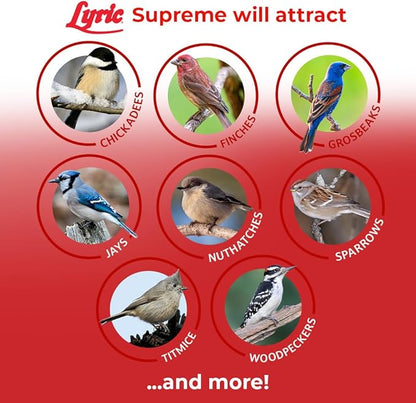 Lyric Supreme Wild Bird Seed - Wild Bird Food Mix with Nuts & Sunflower Seeds for Outside Feeders - Attracts Many Beautiful Songbirds - 20 lb bag