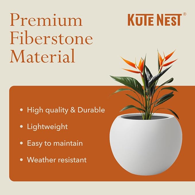 12.8”H x 16”D Globo Fiberstone Round Planter - Christmas Tree Planter, Smooth Finishes, Weather Resistant for Indoor & Outdoor Use, Included 2 Extra Coco Mats (Light Gray, 10.7” Pot Opening)