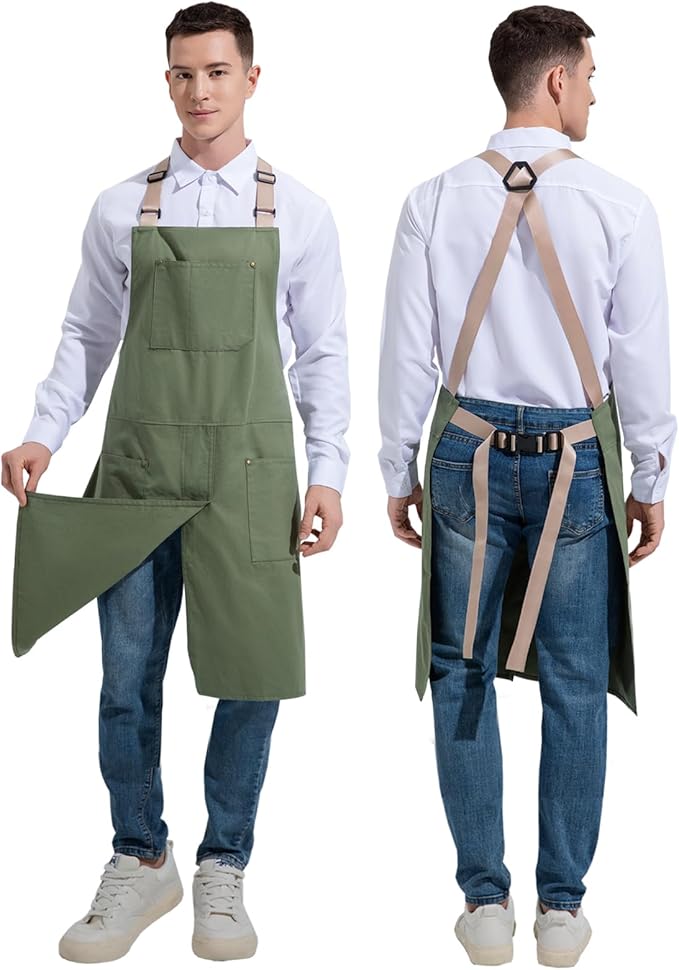 Pottery Apron Split Leg Waterproof Unisex Crossback Apron with Large Pockets